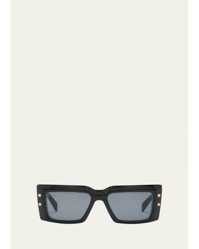Balmain Imperial Black Acetate & Titanium Rectangle Sunglasses - Natural