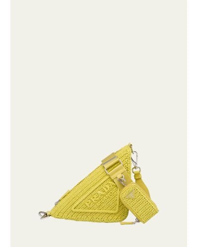 Prada Triangle Logo Raffia Shoulder Bag - Yellow