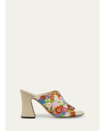 Loewe Calle Floral Embroidered Mule Sandals - Natural
