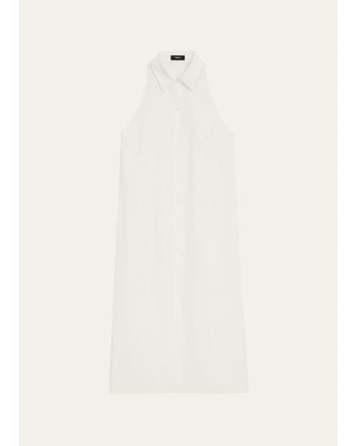 Theory Halter Button-front Sleeveless Collared Midi Dress - White