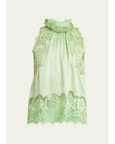 Ulla Johnson Elowen Sleeveless Floral Embroidered Top - Green