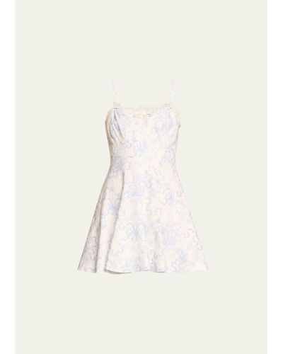 LoveShackFancy Shai Floral Linen And Cotton Fit & Flare Mini Dress - Natural