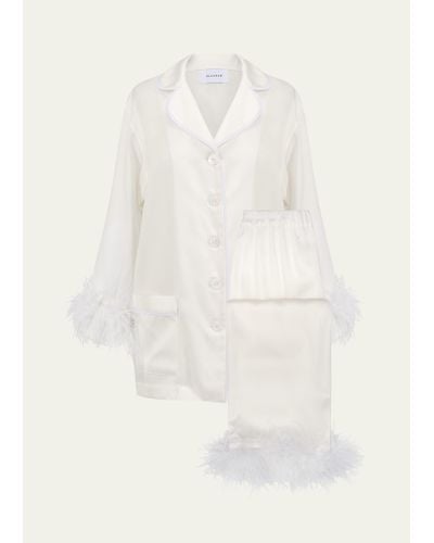 Sleeper Double Feather-trim Party Pajama Set - White