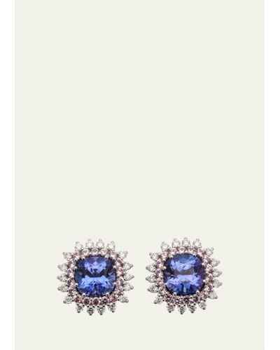 Paul Morelli White Gold Pinpoint Stud Earrings With Diamond And Tanzanite