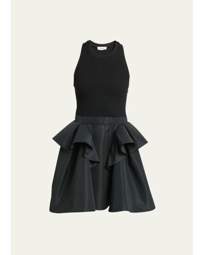 Alexander McQueen Knit Tank Mini Dress With Faille Peplum Skirt - Black