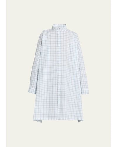 Eskandar Wide A-line Collarless Shirt (very Long Length) With Slits - White