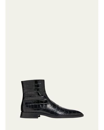 Victoria Beckham Croc-embossed Leather Booties - Black