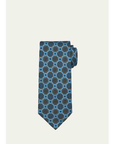 Cesare Attolini Medallion-print Silk Tie - Blue