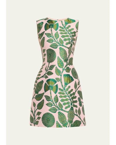 Andrew Gn Leaf Print Mini Dress - Green