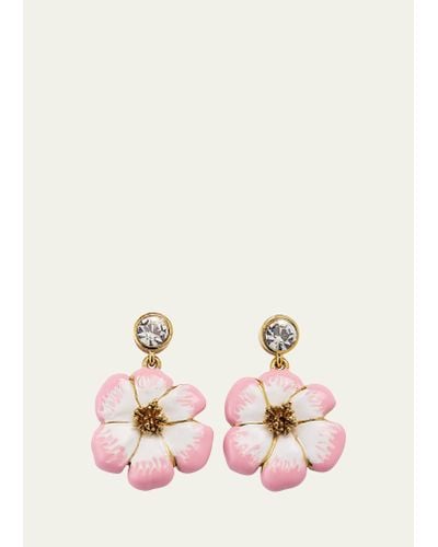 Oscar de la Renta Crystal Enamel Flower Drop Earrings - Pink