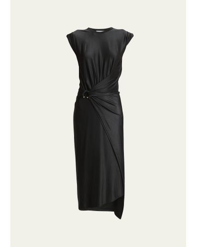 Rabanne Asymmetric Short-sleeve Midi Wrap Dress - Black