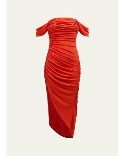 Cinq À Sept Delaney Off-shoulder Ruched Midi Dress - Red