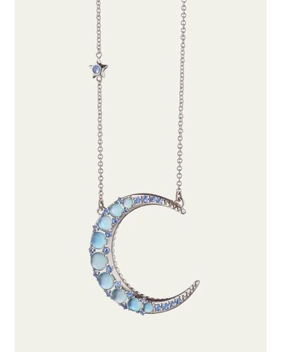 Monica Rich Kosann Rounded Crescent Moon Charm Necklace With Blue Topaz And Sapphires - White