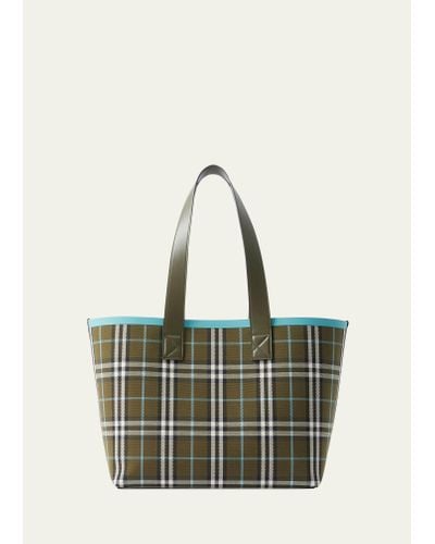Burberry London Check Canvas Tote Bag - Green