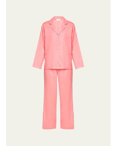 Pour Les Femmes Wide-leg Egyptian Cotton Pajama Set - Pink