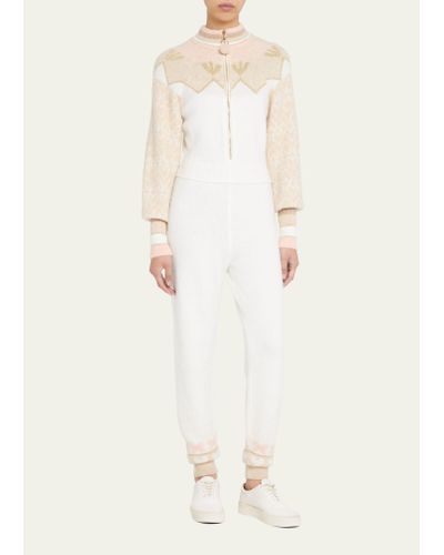 LoveShackFancy Lali Intarsia Knit Zip-front Jumpsuit - White
