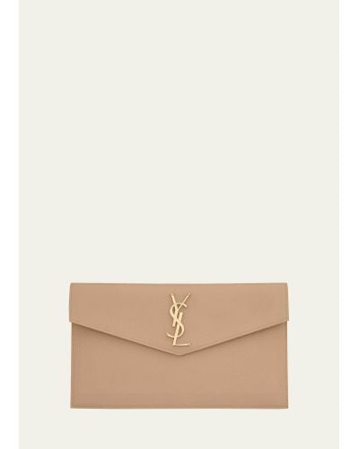 Saint Laurent Uptown Ysl Pouch In Grained Leather - Natural