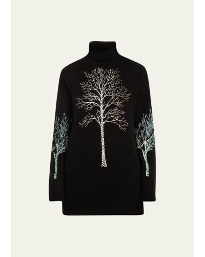 Libertine Forest Crystal Cashmere Turtleneck Sweater - Black