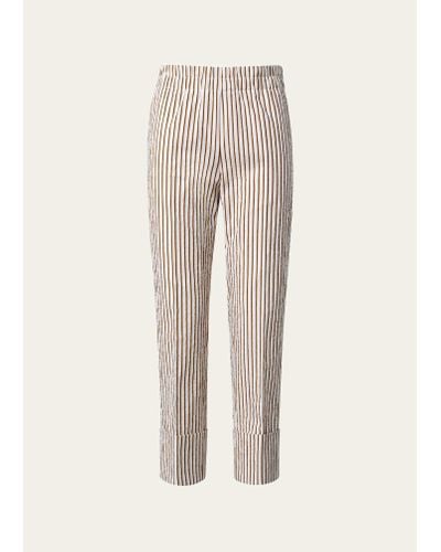 Akris Punto Farell Cotton Seersucker Striped Pants - Natural