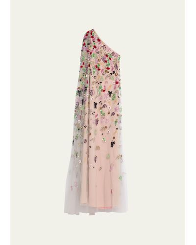 Reem Acra One-shoulder Floral Embellished Gown - Pink