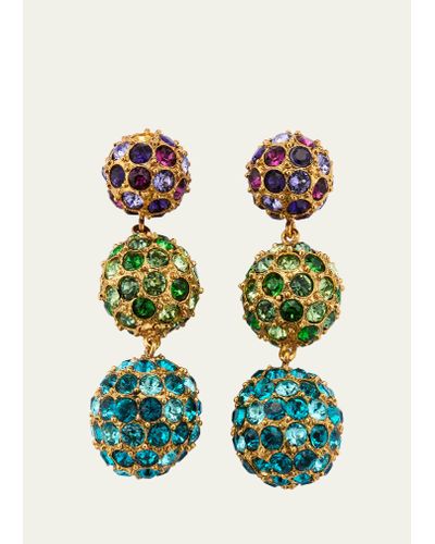 Oscar de la Renta Multicolor Crystal 3-ball Drop Earrings - Green