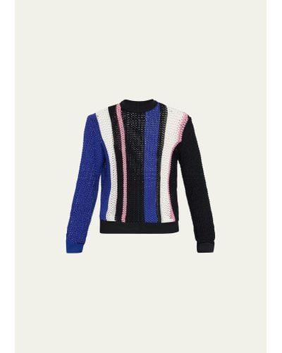 3.1 Phillip Lim Block Stripe Pointelle Sweater - Blue