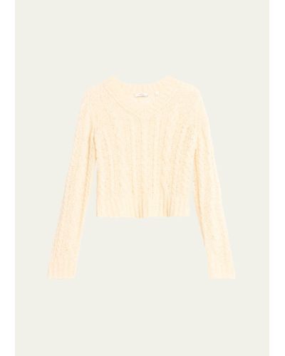 Vince Textured Wool-blend Cable-knit V-neck Sweater - Natural
