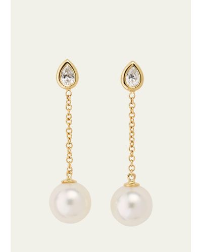 Mizuki 14k Gold Single-pearl Drop Earrings With Diamonds - Natural