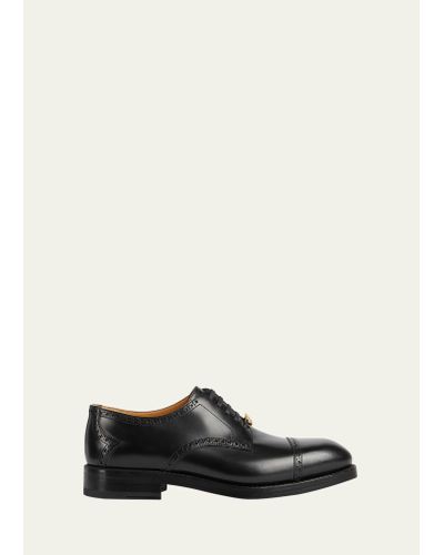 Gucci Rooster Brogue Leather Derby Shoes - Black