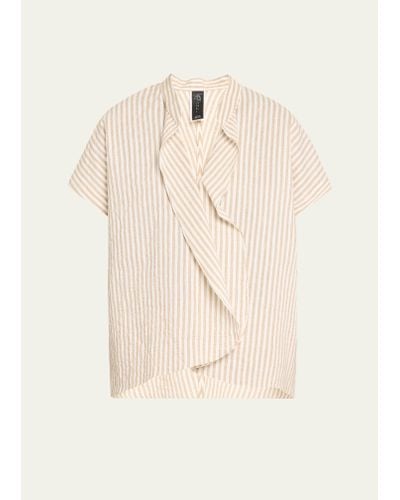 Zero + Maria Cornejo Fin Striped Ruffle Neckline Shirt - Natural