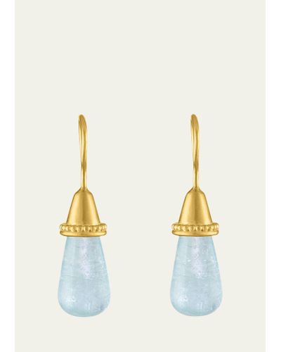 Prounis Jewelry 22k Gold Aquamarine Pileus Earrings - White