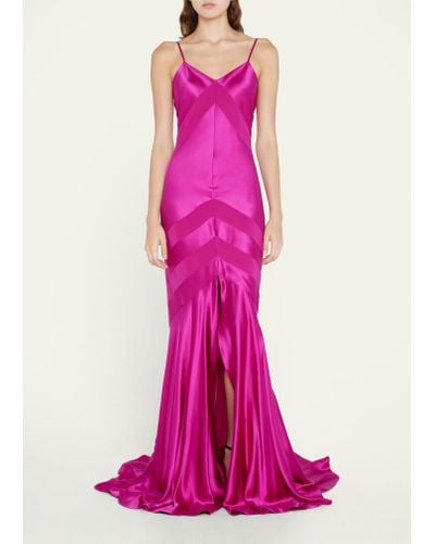 Sergio Hudson Chevron Mermaid Silk Gown - Pink