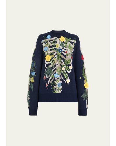 Monse Floral Skeleton Lungs Wool Sweater - Blue