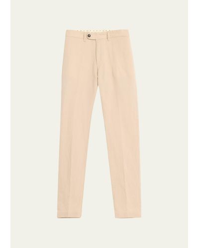 Massimo Alba Wool-linen Slim Fit Flat-front Pants - Natural
