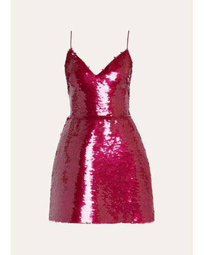 Monique Lhuillier Sequin Cocktail Dress With Structural Skirt - Red