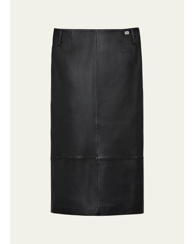 Marc Jacobs Leather Slim Pencil Midi Skirt - Black