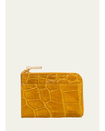 Abas Glazed Alligator Leather Zip Card Case - Orange