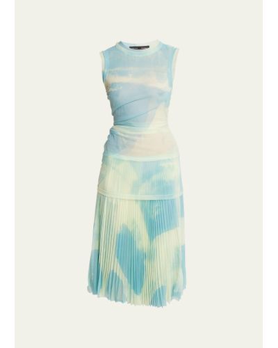 Proenza Schouler Zoe Printed Jersey Pleated Dress - Blue