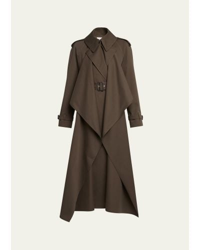 Alexander McQueen Draped Trench Coat With Belted Waist - Brown