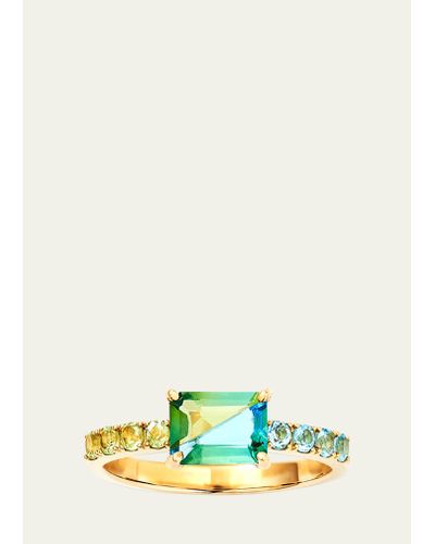 YUTAI Fused Gems Half Eternity Solitaire Ring With Peridot And Blue Topaz - Green