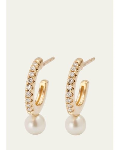 Mizuki 14k Gold And Diamond Small Hoop Earrings With Pearls - Natural