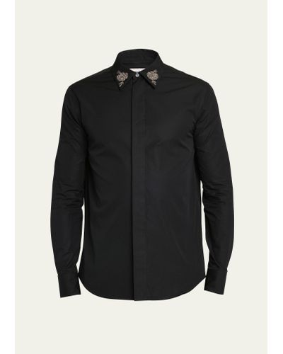 Alexander McQueen Poplin Embroidered-collar Dress Shirt - Black