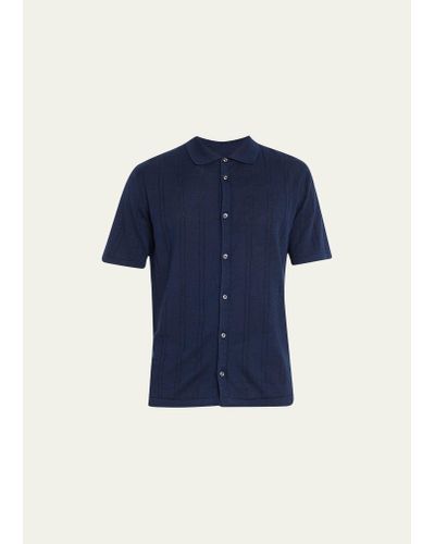 FIORONI CASHMERE Knit Short-sleeve Shirt - Blue