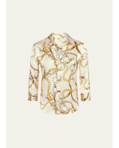 L'Agence Dani Multi Chain Printed Silk Blouse - Natural