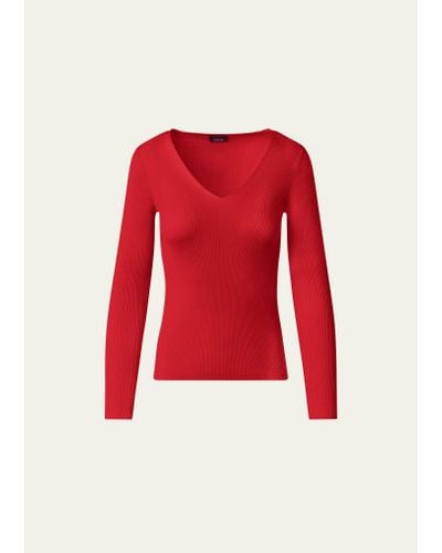 Akris Seamless Ribbed Knit Pullover - Red