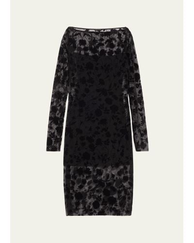 Givenchy Floral Burnout Tulle Boatneck Dress - Black