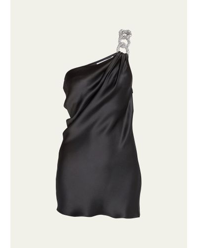 Stella McCartney Falabella Crystal-chain One-shoulder Satin Mini Dress - Black