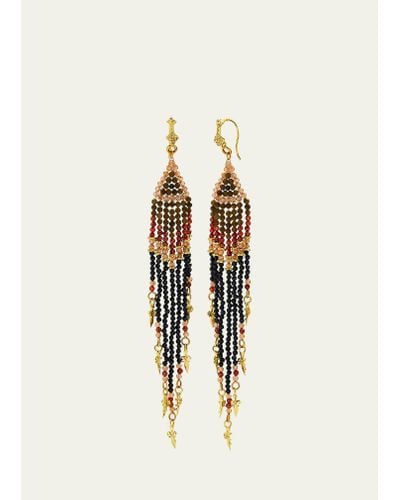 Armenta 18k Yellow Gold Beaded Feather Earrings With Shaded Sapphires - Natural