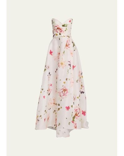 Monique Lhuillier Floral-print Strapless Gown - Pink