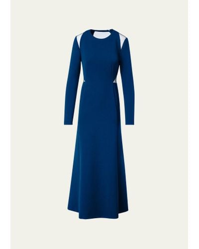 Akris Cut-out Long Sleeve A-line Midi Dress - Blue